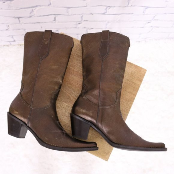 Franco Sarto leather bronze metallic cowboy boots - Picture 5 of 14